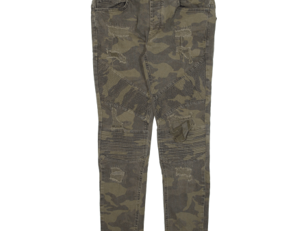 ZARA Distressed Camo Womens Trousers Green Slim Skinny W34 L28 Discount