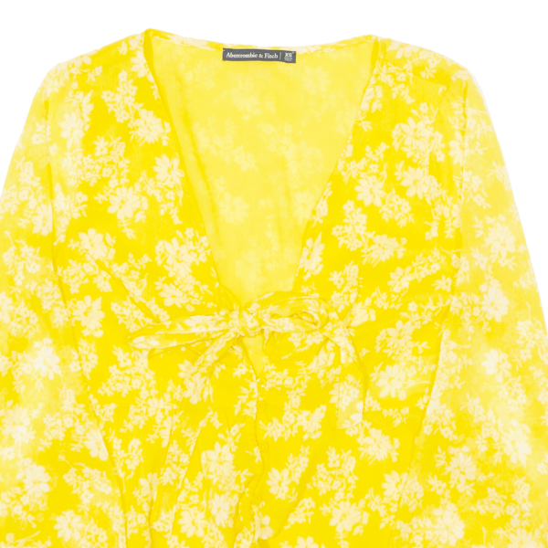 ABERCROMBIE & FITCH Womens Wrap Blouse Yellow V-Neck Long Sleeve Floral XS For Sale