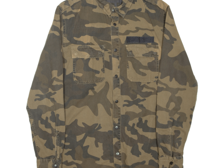 BERSHKA Mens Denim Shirt Green Camouflage Long Sleeve S Online now