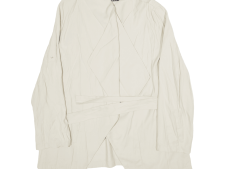 ZARA Belted Womens Blazer Jacket Beige Viscose L For Sale