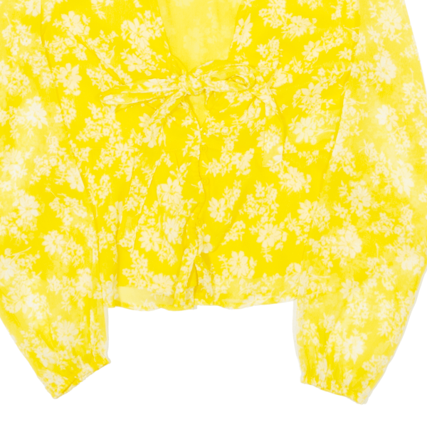 ABERCROMBIE & FITCH Womens Wrap Blouse Yellow V-Neck Long Sleeve Floral XS For Sale