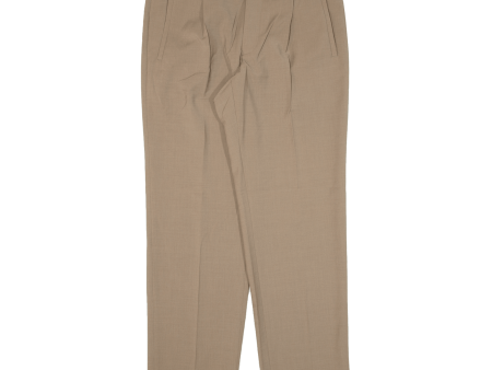 Pleated Womens Trousers Beige Regular Straight Wool W34 L30 Cheap