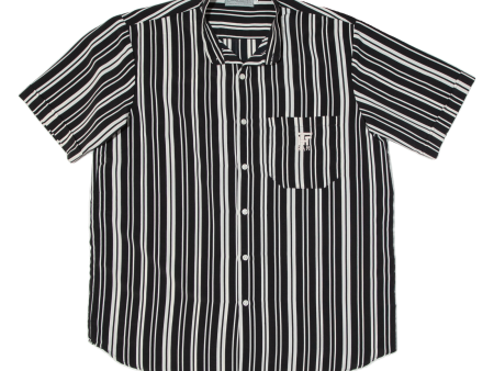 CONFETRA Collarless Mens Shirt Black Striped L Supply