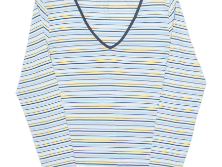 AIGNER Womens Printed Top Blue V-Neck Long Sleeve Striped L For Cheap