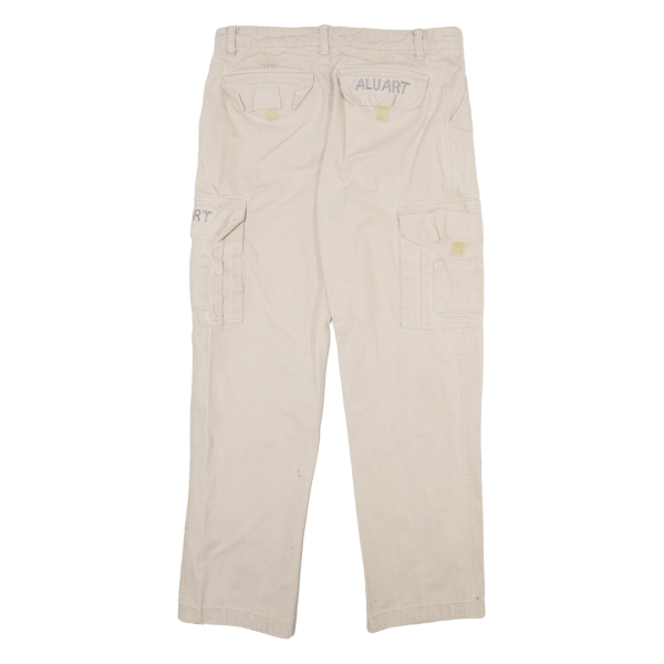 ALUART Cargo Mens Trousers Cream Regular Straight W32 L30 on Sale