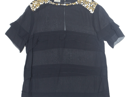 BY MALENE BIRGER Sheer Beaded Womens Blouse Black Silk S For Discount