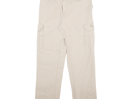 ALUART Cargo Mens Trousers Cream Regular Straight W32 L30 on Sale