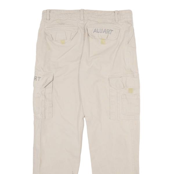 ALUART Cargo Mens Trousers Cream Regular Straight W32 L30 on Sale