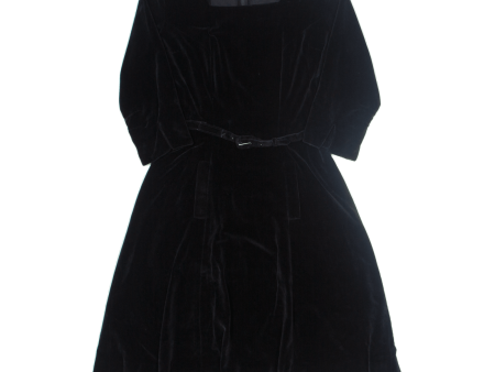 Belted Womens A-Line Dress Black Velvet Long M Online now