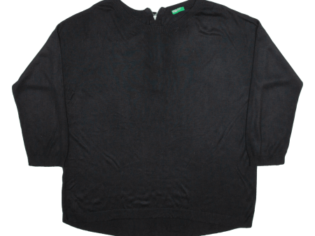 BENETTON Reverse Zip Womens Jumper Black Tight Knit XL Online