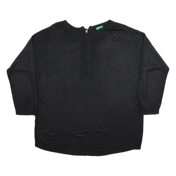 BENETTON Reverse Zip Womens Jumper Black Tight Knit XL Online