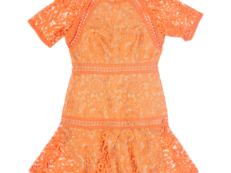 MICHAEL KORS Womens Mermaid Dress Orange Lace Short Sleeve Knee Length S Online