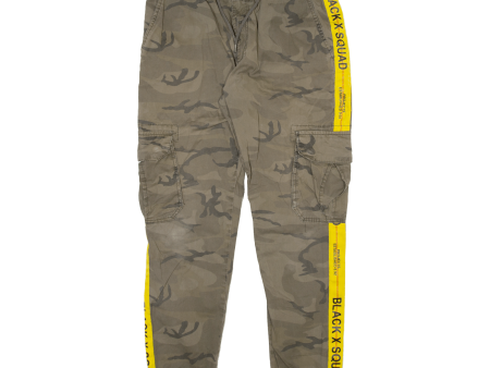 BLACK X SQUAD Camo Cargo Mens Trousers Green Regular Tapered W32 L29 Hot on Sale