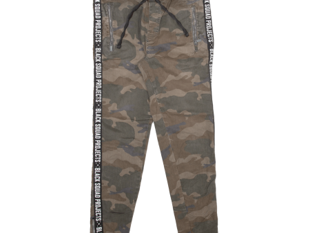 BLACK SQUAD Camo Mens Trousers Green Regular Tapered W28 L29 on Sale