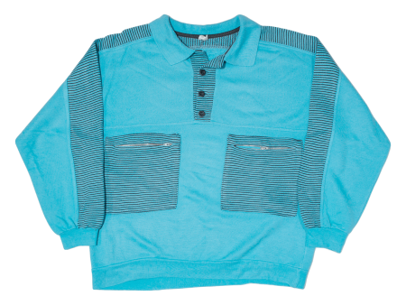 Mens Sweatshirt Blue Button Neck S Cheap