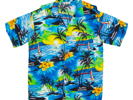 AMERICAN Mens Hawaiian Shirt Blue Crazy Pattern XL Online now