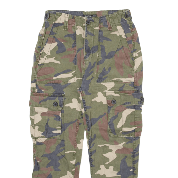 BERSHKA Camo Cargo Girls Trousers Green Regular Tapered W26 L24 Fashion