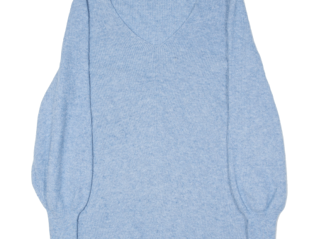 BLEND Womens Jumper Blue V-Neck Tight Knit L Supply