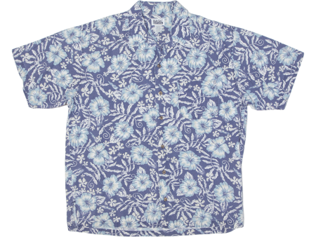 BASIC EDITIONS Mens Hawaiian Shirt Blue Floral L Supply