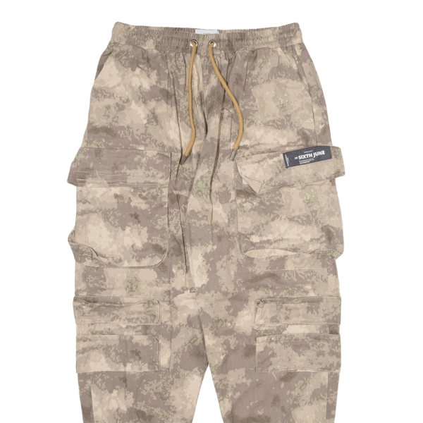 SIXTH JUNE Camo Cargo Mens Trousers Beige Relaxed Tapered W27 L27 Supply