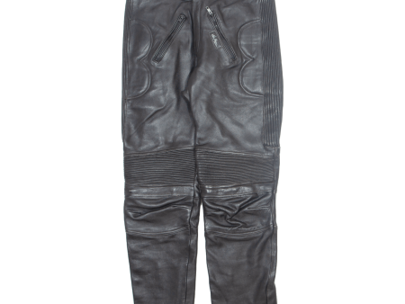 Padded Motorcycle Mens Leather Trousers Black Regular Tapered W24 L32 Online now