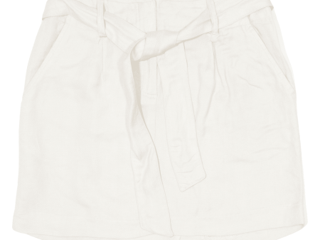 DYLAN & ROSE Belted Womens Mini Skirt Cream Short Linen S Discount