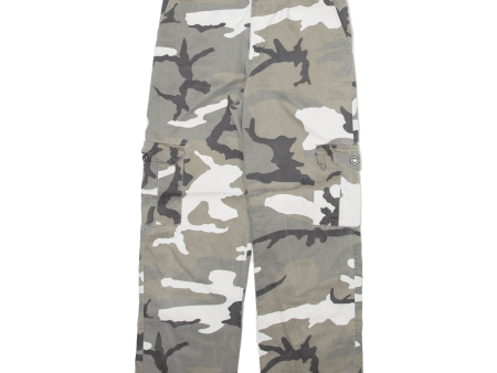 Camo Cargo Mens Trousers Grey Regular Straight W27 L26 For Cheap