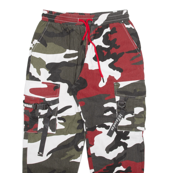 YUXING Camo Cargo Mens Trousers Red Relaxed Tapered W26 L25 Sale