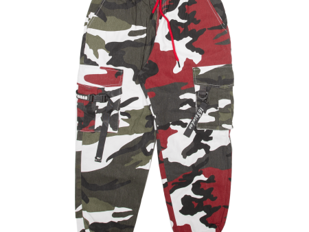 YUXING Camo Cargo Mens Trousers Red Relaxed Tapered W26 L25 Sale